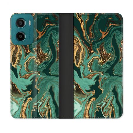 Housse cuir portefeuille Pour Motorola G05 / E15 Texture Marbre Vert