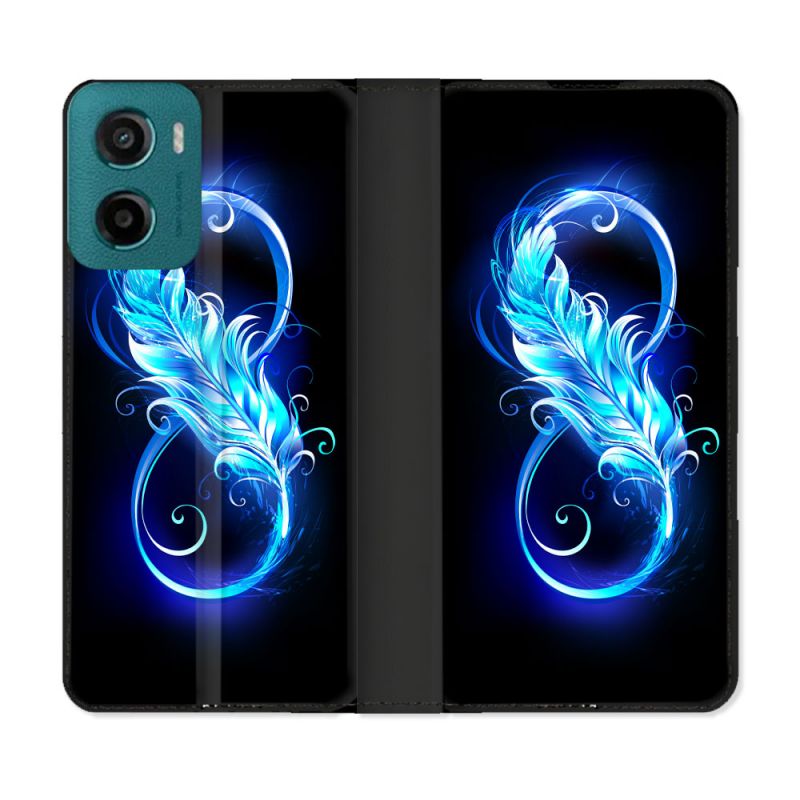 Housse cuir portefeuille Pour Motorola G05 / E15 Texture Plume Infini Bleu