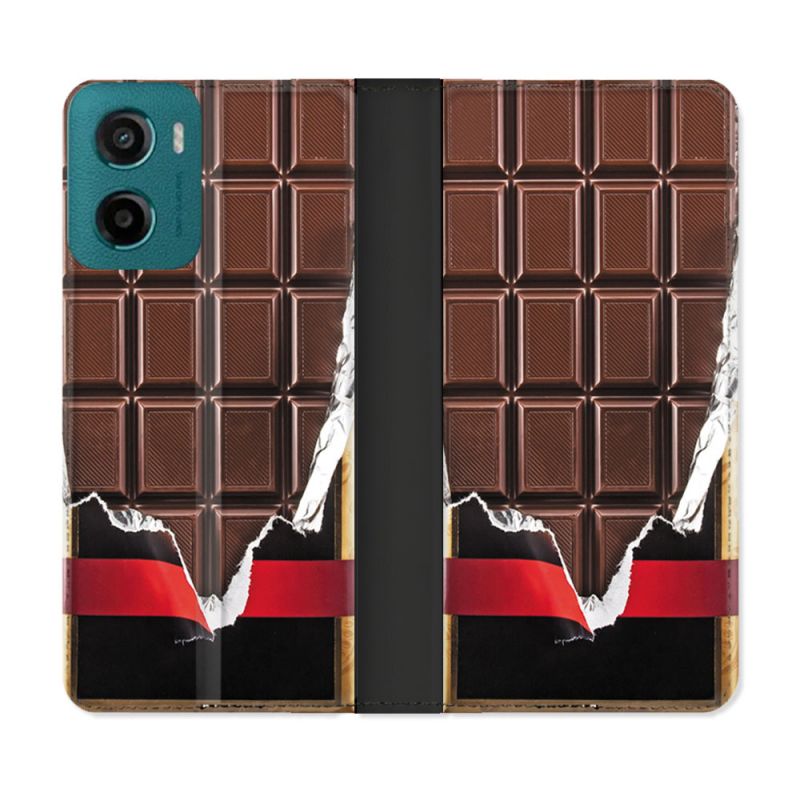 Housse cuir portefeuille Pour Motorola G05 / E15 Texture Trompe Oeil Chocolat