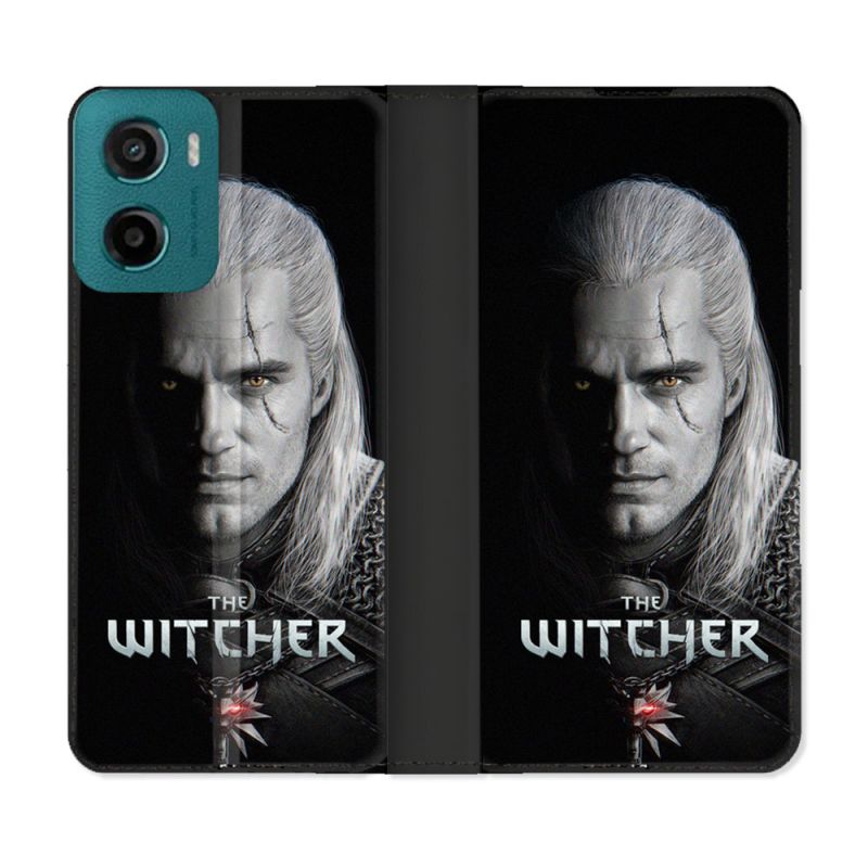 Housse cuir portefeuille Pour Motorola G05 / E15 The Witcher Noir