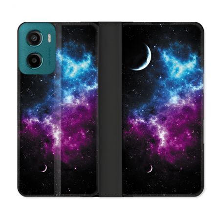 Housse cuir portefeuille Pour Motorola G05 / E15 Univers Bleu Violet