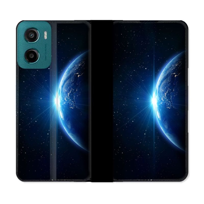 Housse cuir portefeuille Pour Motorola G05 / E15 Univers Planete Terre
