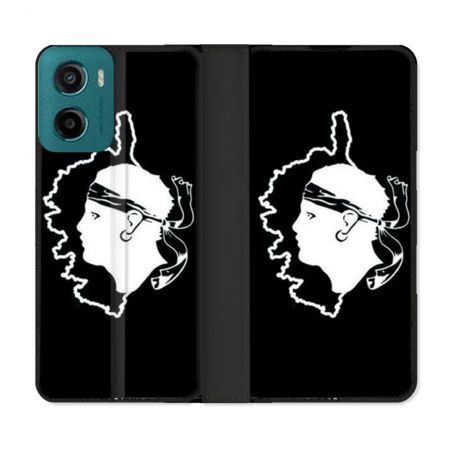 Housse cuir portefeuille Pour Motorola G05 / E15 Voyage Corse Noir