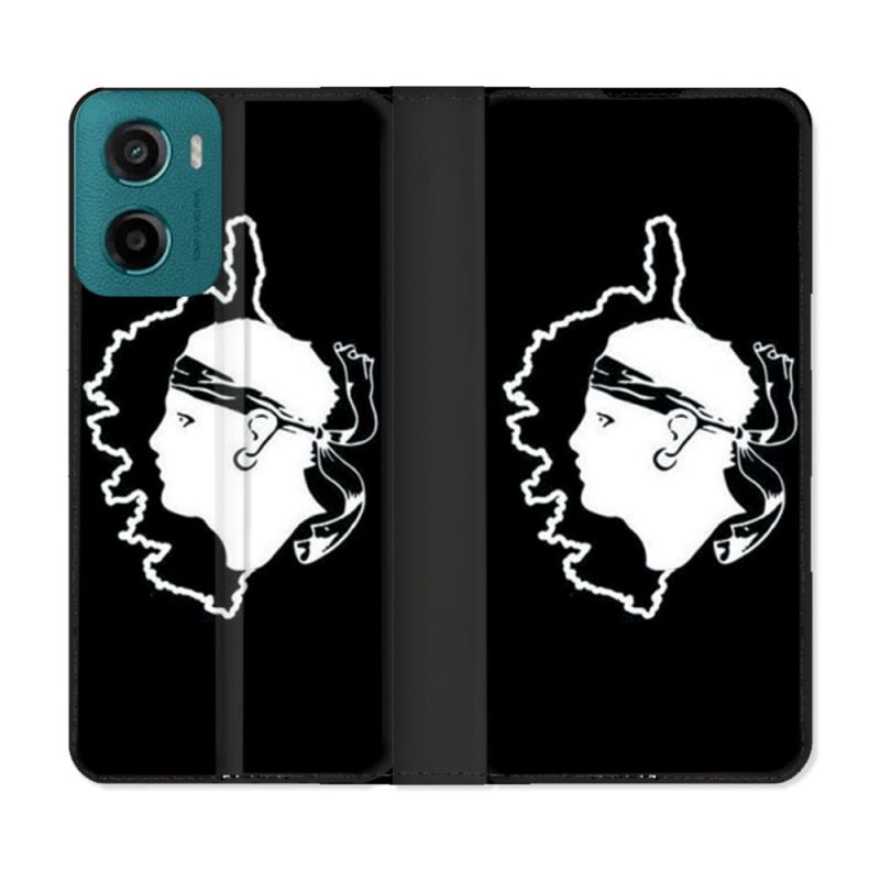 Housse cuir portefeuille Pour Motorola G05 / E15 Voyage Corse Noir
