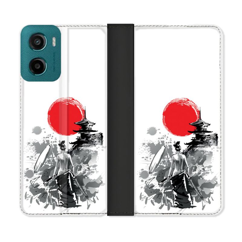 Housse cuir portefeuille Pour Motorola G05 / E15 Voyage Japon Femme