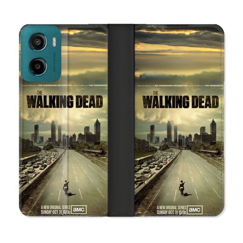 Housse cuir portefeuille Pour Motorola G05 / E15 Walking Dead