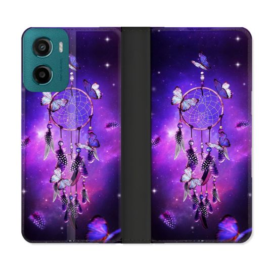 Housse cuir portefeuille Pour Motorola G05 / E15 Zen Attrape Reve Papillon