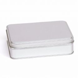 12 Boites Métal Rectangles Argentées Personnalisées 142x102x40mm 300ml
