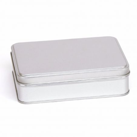 12 Boites Métal Rectangles Argentées Personnalisées 142x102x40mm 300ml
