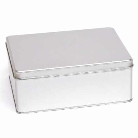 12 Boites Métal Rectangles Argentées Personnalisées 195x153x76mm 1400ml