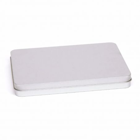 24 Boites Métal Rectangles Argentées Personnalisées 169x130x18mm 350ml