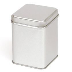 24 Boites Métal Carrées Argentées Personnalisées 73x73x98mm 350ml