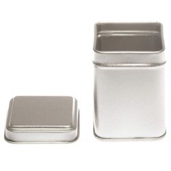 24 Boites Métal Carrées Argentées Personnalisées 73x73x98mm 350ml