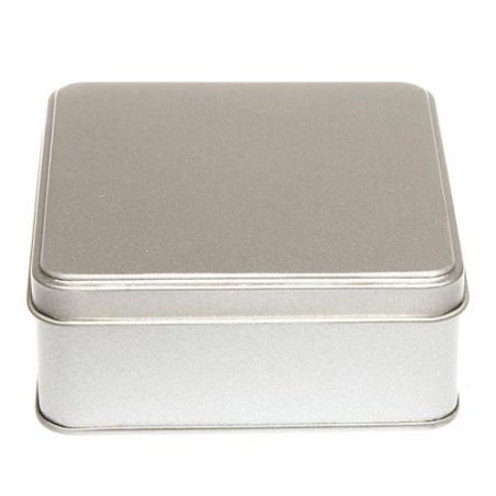 12 Boites Métal Carrées Argentées Personnalisées 152x152x63mm 1100 ml