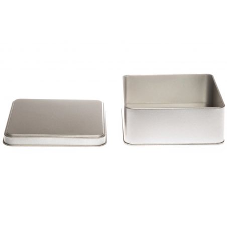 12 Boites Métal Carrées Argentées Personnalisées 127x127x52mm 600ml