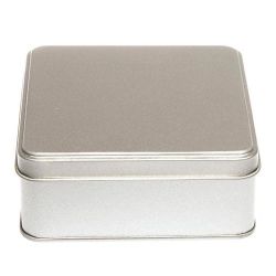 12 Boites Métal Carrées Argentées Personnalisées 102x102x41mm 250 ml