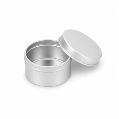 100 Boites Métal Rondes Argentées Personnalisées 50x35mm 50ml