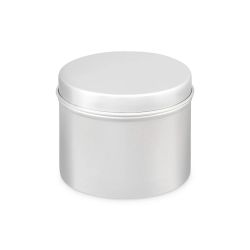 100 Boites Métal Rondes Argentées Personnalisées 65x50mm 125ml