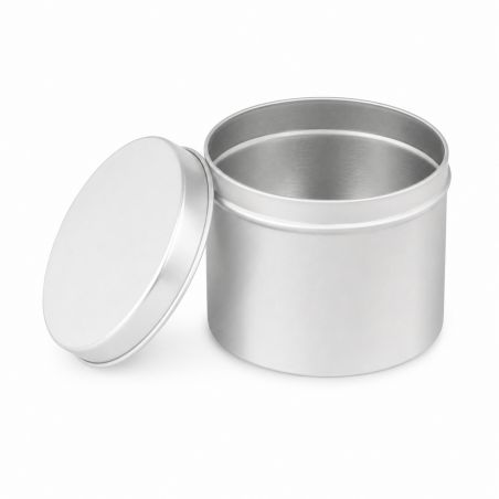 100 Boites Métal Rondes Argentées Personnalisées 65x50mm 125ml