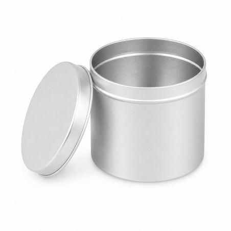 100 Boites Métal Rondes Argentées Personnalisées 75x60mm 225ml