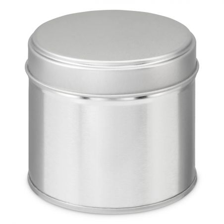 100 Boites Métal Rondes Argentées Personnalisées 77x65mm 250ml
