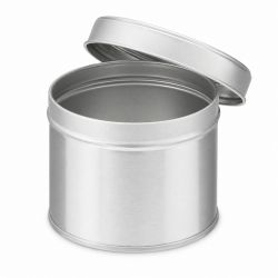 100 Boites Métal Rondes Argentées Personnalisées 77x65mm 250ml