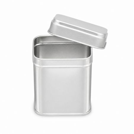 100 Boites Métal Rectangles Argentées Personnalisées 59x46x82mm 150ml