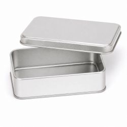 12 Boites Métal Rectangles Argentées Personnalisées 142x102x40mm 300ml