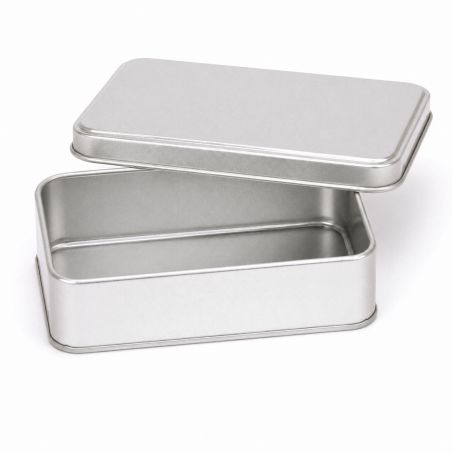 12 Boites Métal Rectangles Argentées Personnalisées 142x102x40mm 300ml