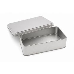 12 Boites Métal Rectangles Argentées Personnalisées 169x130x57mm 1000ml