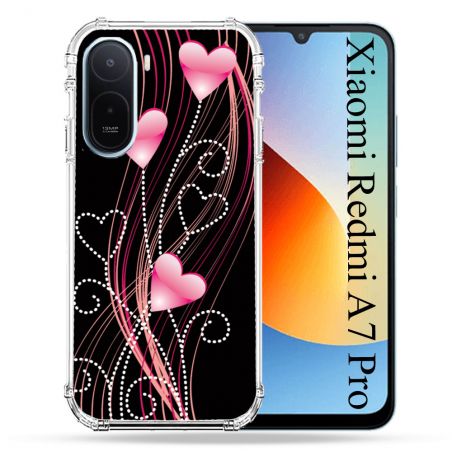 Coque Renforcée Pour Xiaomi Redmi A7 Pro Amour Coeur Rose Montant sur Noir