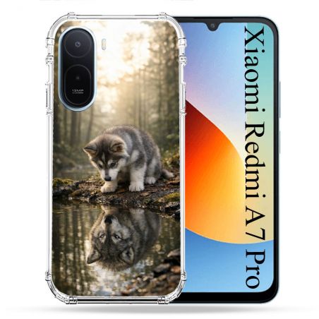 Coque Renforcée Pour Xiaomi Redmi A7 Pro Animal Loup Reflet