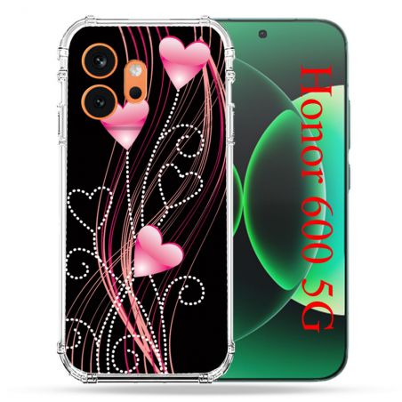 Coque Renforcée Pour Honor 600 5G Amour Coeur Rose Montant sur Noir