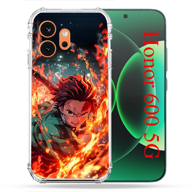 Coque Renforcée Pour Honor 600 5G Manga Demon Slayer Tanjiro Feu