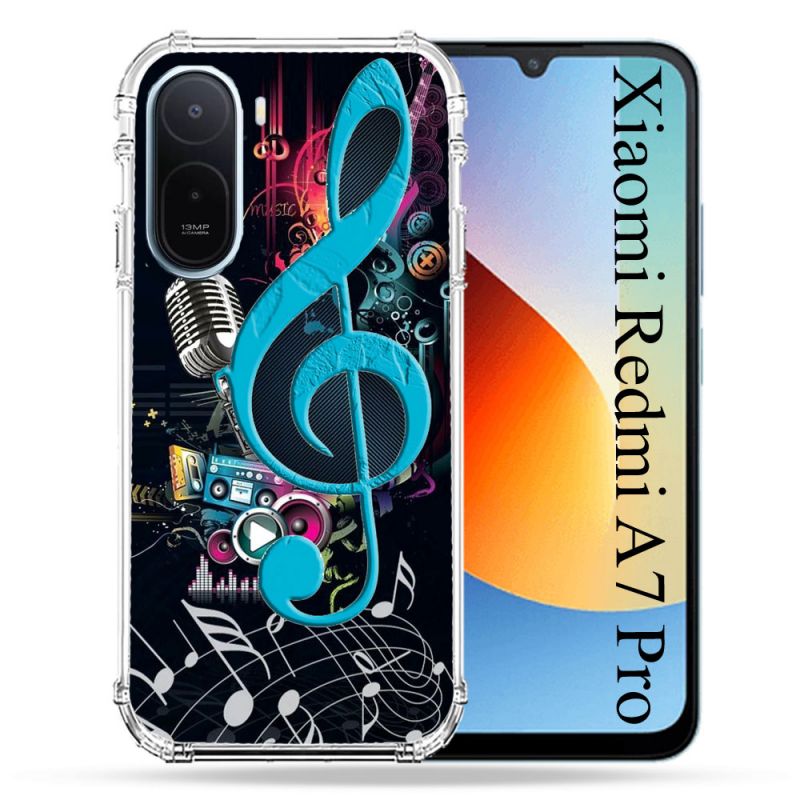 Coque Renforcée Pour Xiaomi Redmi A7 Pro Musique Cle Sol Bleu