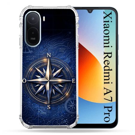 Coque Renforcée Pour Xiaomi Redmi A7 Pro Voyage Rose des Vents Marine