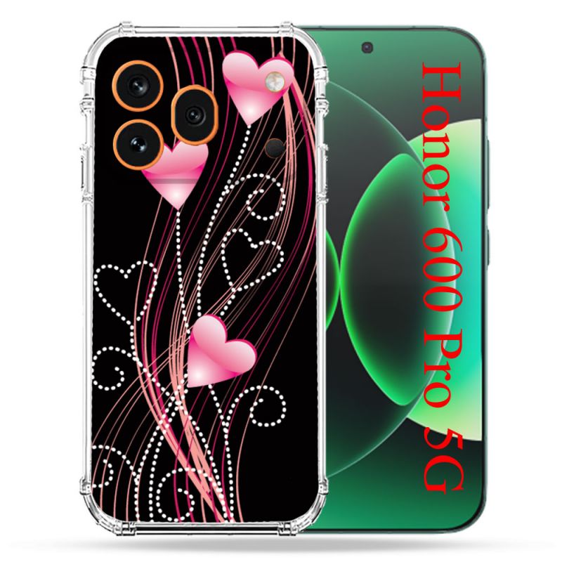 Coque Renforcée Pour Honor 600 Pro 5G Amour Coeur Rose Montant sur Noir