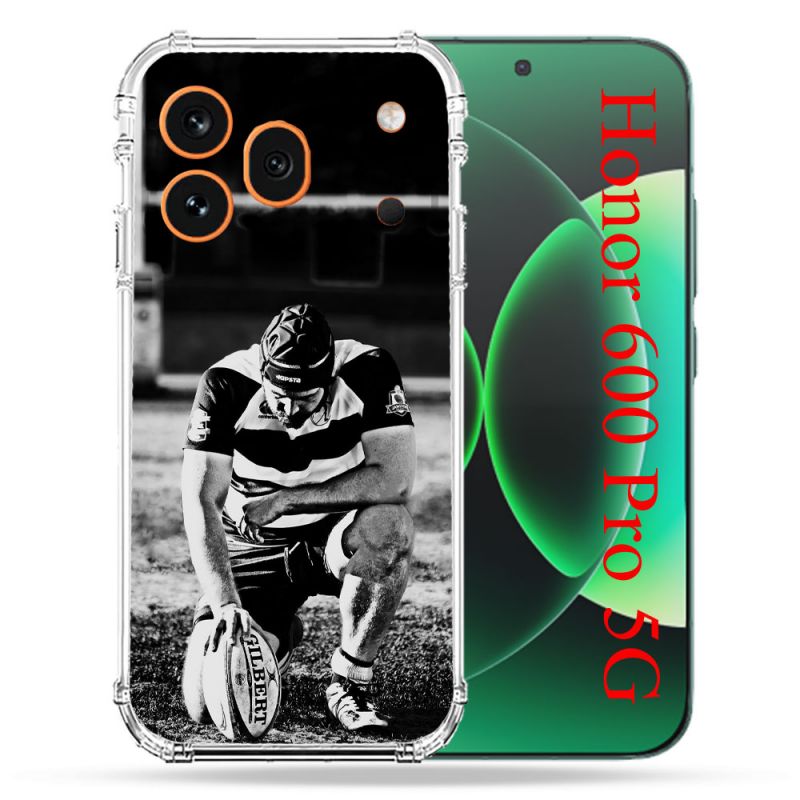 Coque Renforcée Pour Honor 600 Pro 5G Sport Rugby Noir Blanc