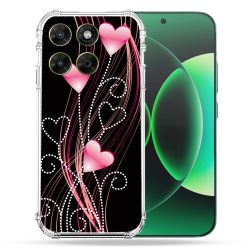 Coque Renforcée Pour Moto G17 / G17 Power Amour Coeur Rose Montant sur Noir