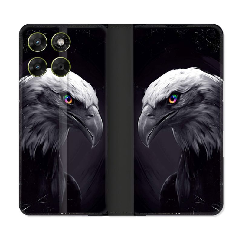 Housse Cuir Portefeuille Pour Motorola Moto G37 / G37 Power / G47 Animal Aigle Royal Noir