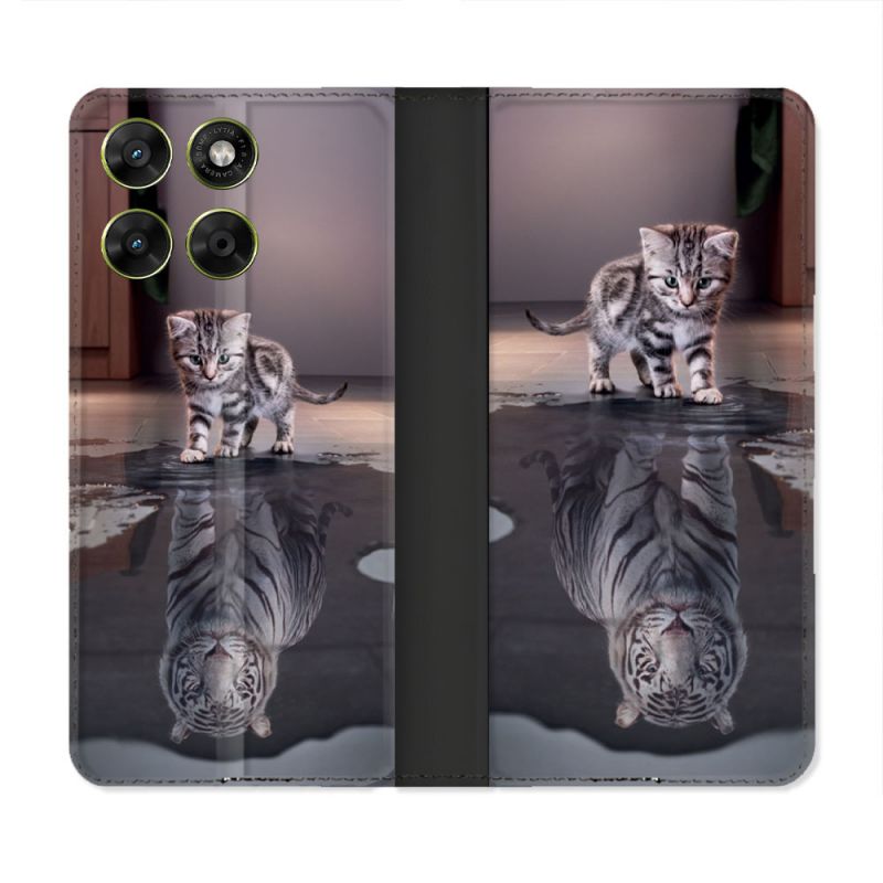 Housse Cuir Portefeuille Pour Motorola Moto G37 / G37 Power / G47 Animal Chat Reflet