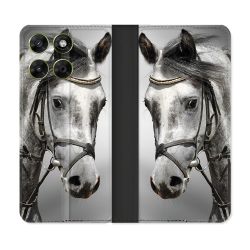Housse Cuir Portefeuille Pour Motorola Moto G37 / G37 Power / G47 Animal Cheval Blanc