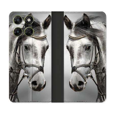 Housse Cuir Portefeuille Pour Motorola Moto G37 / G37 Power / G47 Animal Cheval Blanc