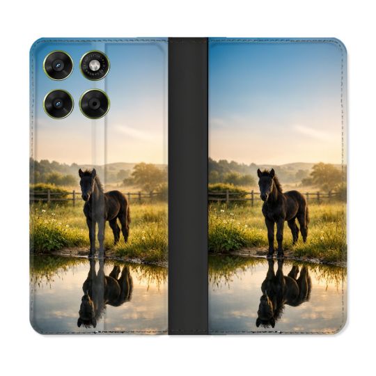 Housse Cuir Portefeuille Pour Motorola Moto G37 / G37 Power / G47 Animal Cheval Reflet