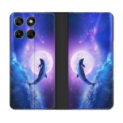 Housse Cuir Portefeuille Pour Motorola Moto G37 / G37 Power / G47 Animal Dauphin Vague