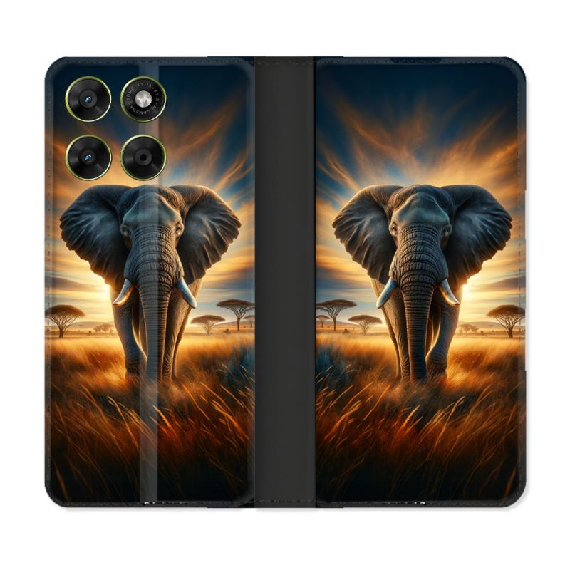 Housse Cuir Portefeuille Pour Motorola Moto G37 / G37 Power / G47 Animal Elephant Savane