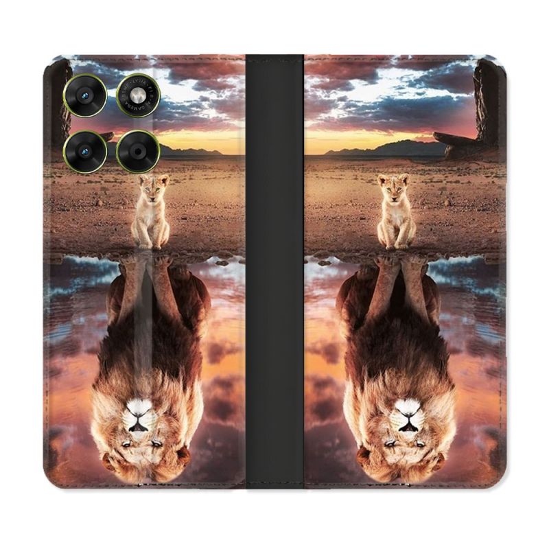 Housse Cuir Portefeuille Pour Motorola Moto G37 / G37 Power / G47 Animal Lion Reflet