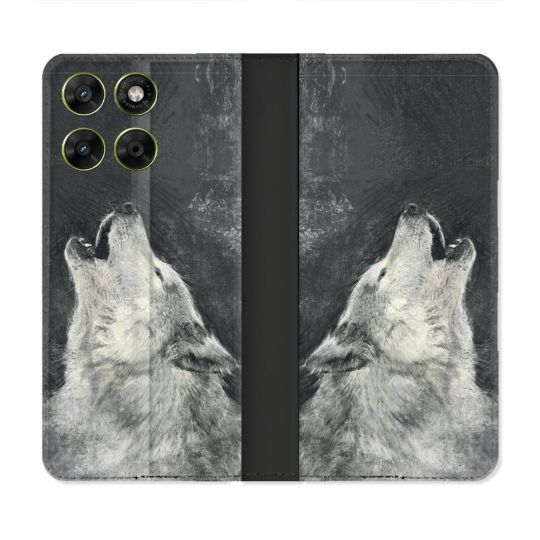 Housse Cuir Portefeuille Pour Motorola Moto G37 / G37 Power / G47 Animal Loup Hurlement