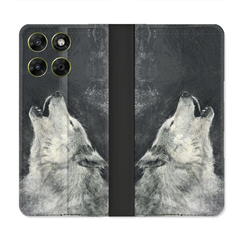 Housse Cuir Portefeuille Pour Motorola Moto G37 / G37 Power / G47 Animal Loup Hurlement