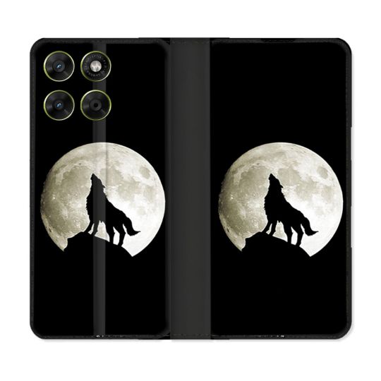 Housse Cuir Portefeuille Pour Motorola Moto G37 / G37 Power / G47 Animal Loup Noir